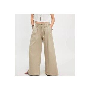 Free People Julien Wide-Leg Chino Trousers Pants Pleated Cotton M New 282624
